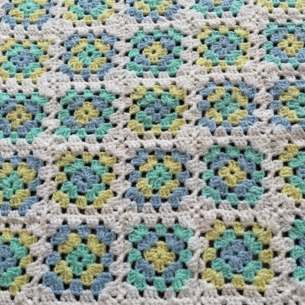 Handmade Multicolor Pastels Crochet  Afghan Granny Square Baby Blanket 28x38